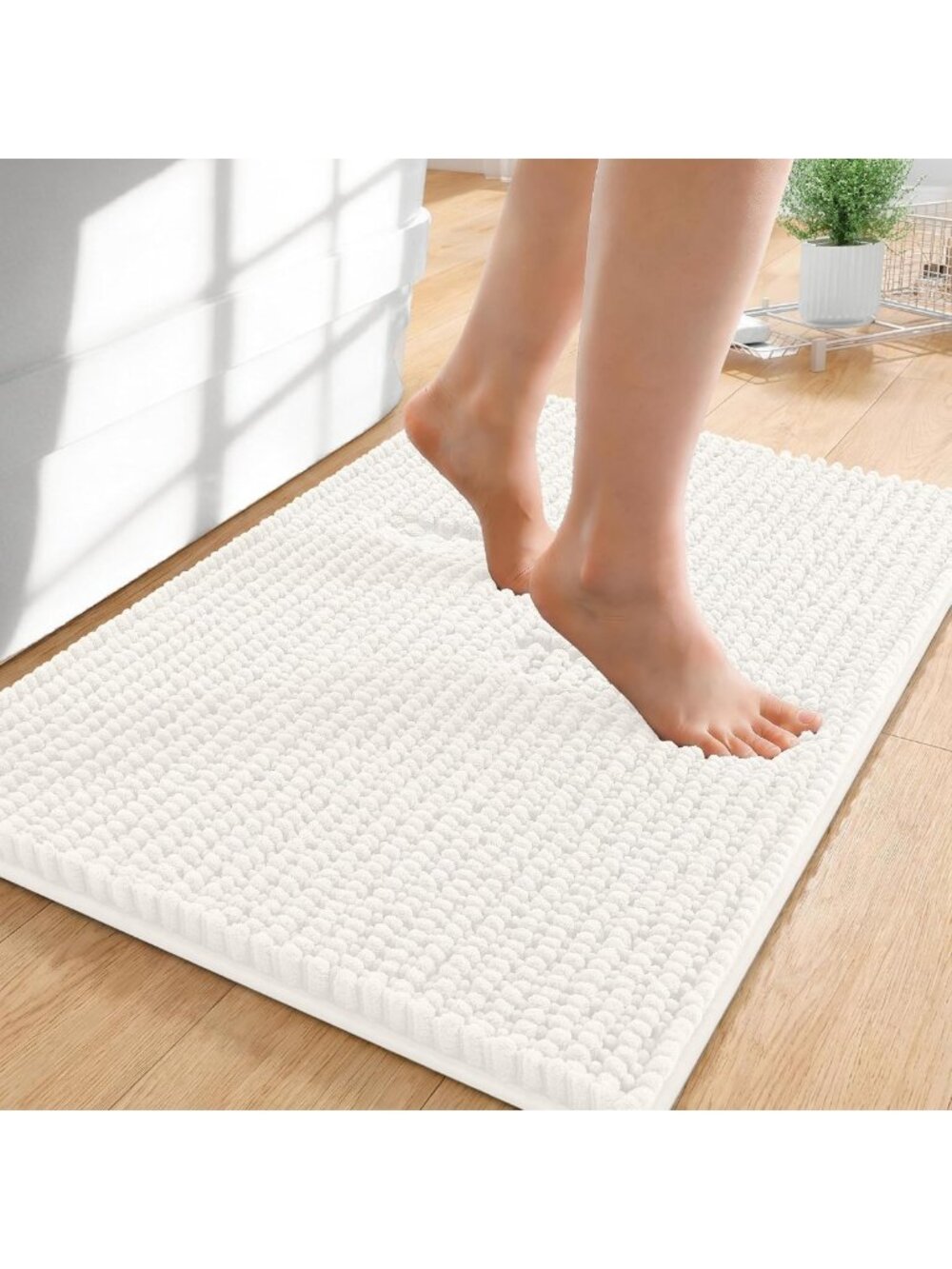 Thick Chenille Bath Rugs 24x16, Absorbent Soft Mat with Rubber Backing, Machine